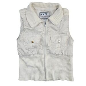 Ashley by 26 International Womens Cream Puffer Vest Ribbed Knit Trim Size M